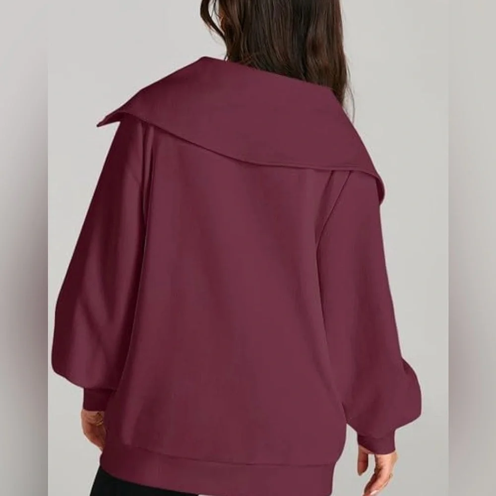 EFAN Women's Wine Color Oversized Full Zip Up Midweight Sweatshirt. Size: XL. - Picture 5 of 8
